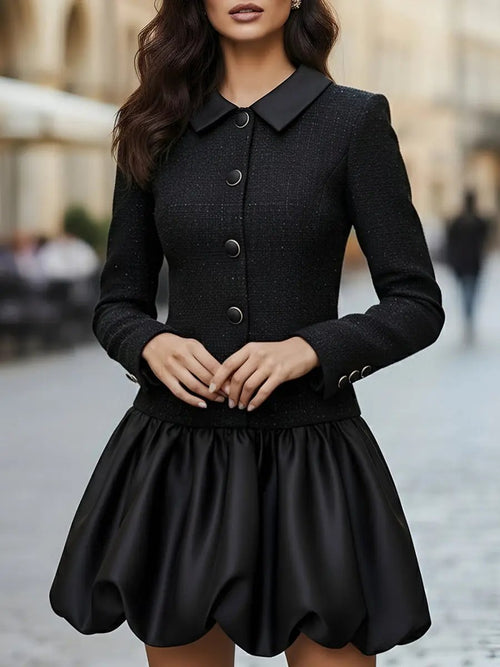 Tweed-Trim Satin Bubble Hem - Mini Dress CAAYWORLD