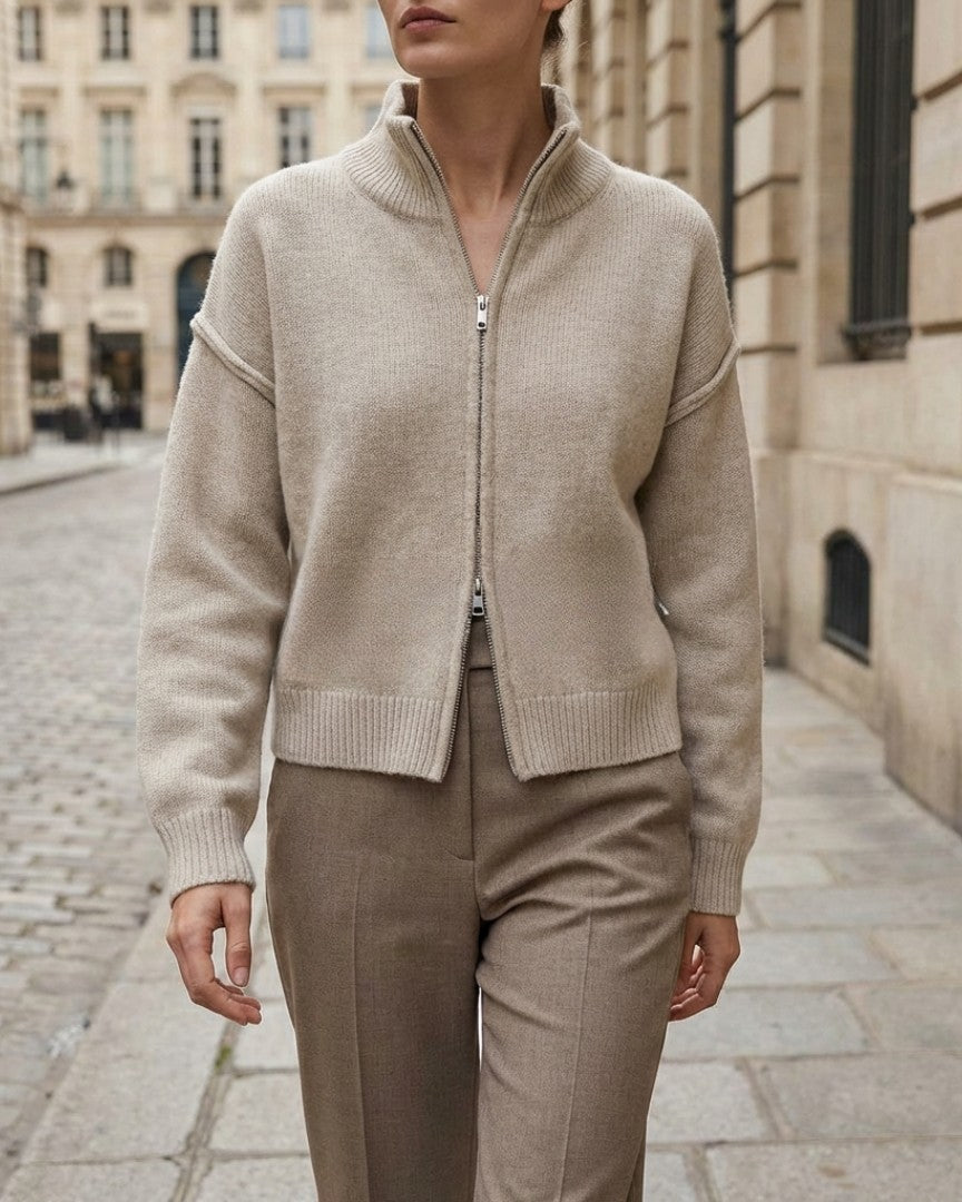 Women’s Knit Zip-Up Jacket with Ribbed Collar