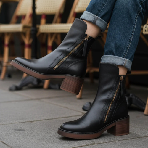 Val - Elegant Black Leather Boots CAAYWORLD