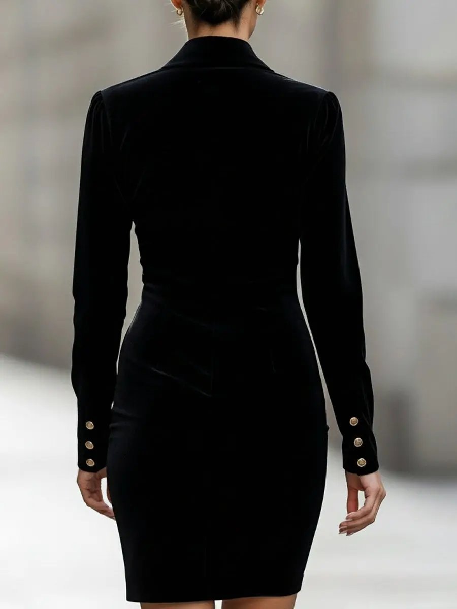 Velvet Gold-Button Detail - Shirt Dress CAAYWORLD