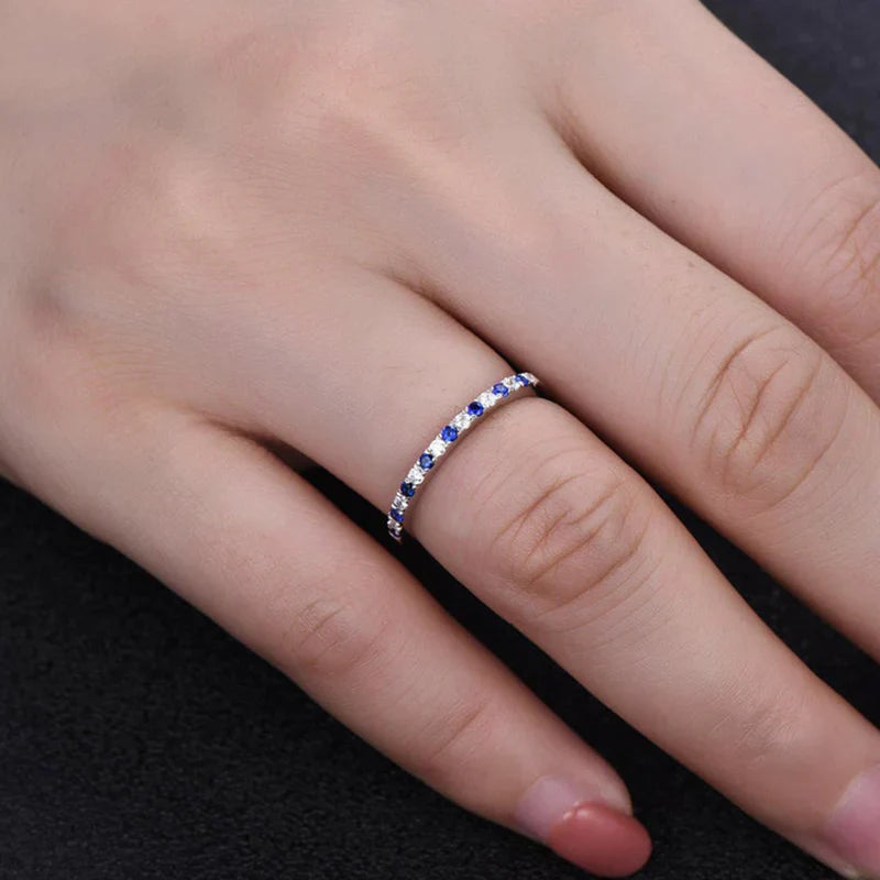 Blue And White Design Half Eternity Wedding Band In Sterling Silver shine of diamond