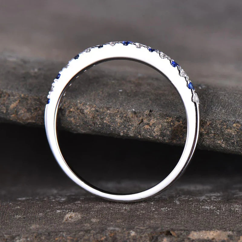 Blue And White Design Half Eternity Wedding Band In Sterling Silver shine of diamond