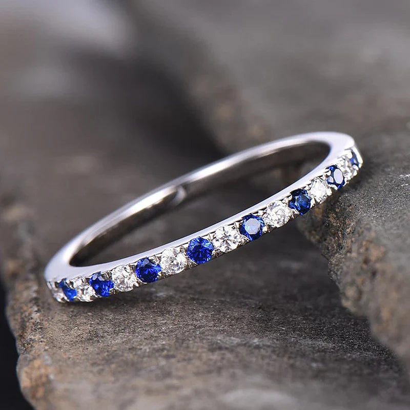 Blue And White Design Half Eternity Wedding Band In Sterling Silver shine of diamond