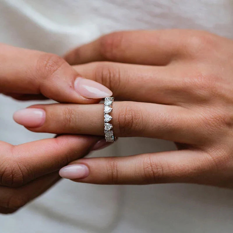 Unique Design Full Heart Cut Wedding Band In Sterling Silver Shineofdiamond