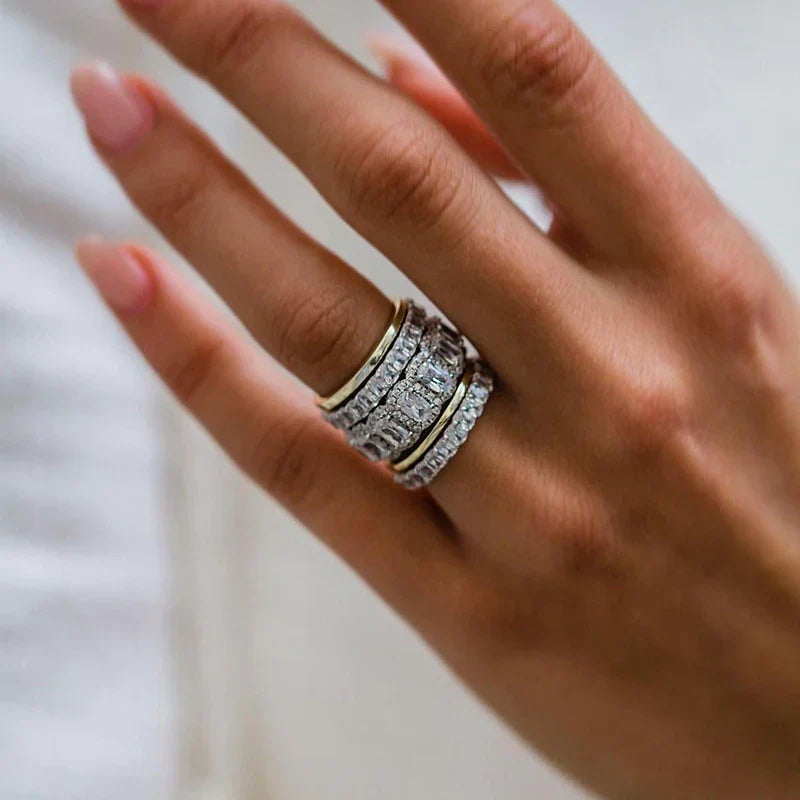 5PCS Stunning Wedding Band Set In Sterling Silver Shineofdiamond