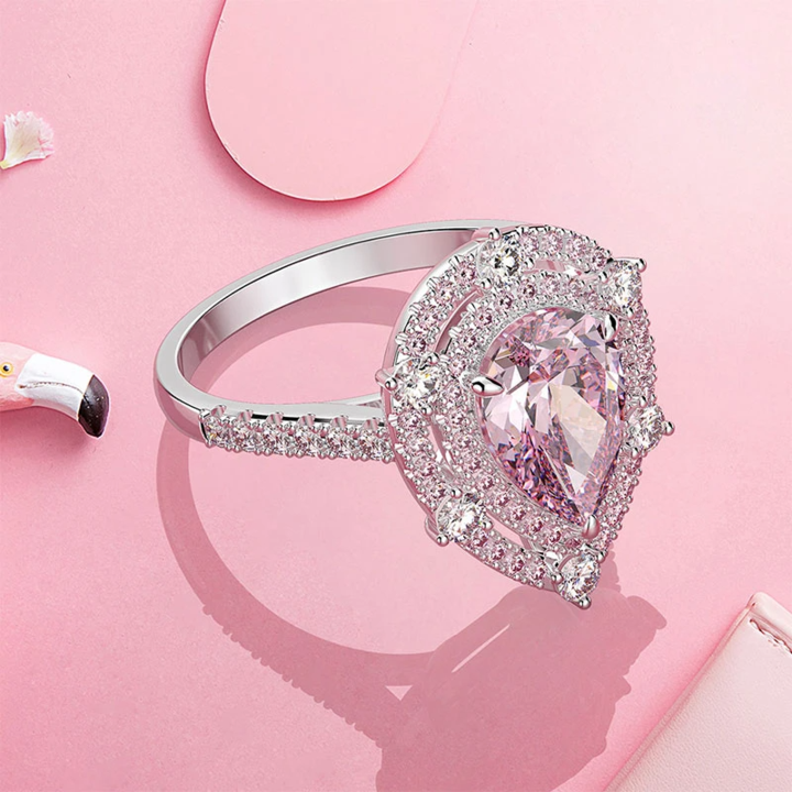 Double Halo Pear Cut 925 Sterling Silver Engagement Ring Shineofidamond