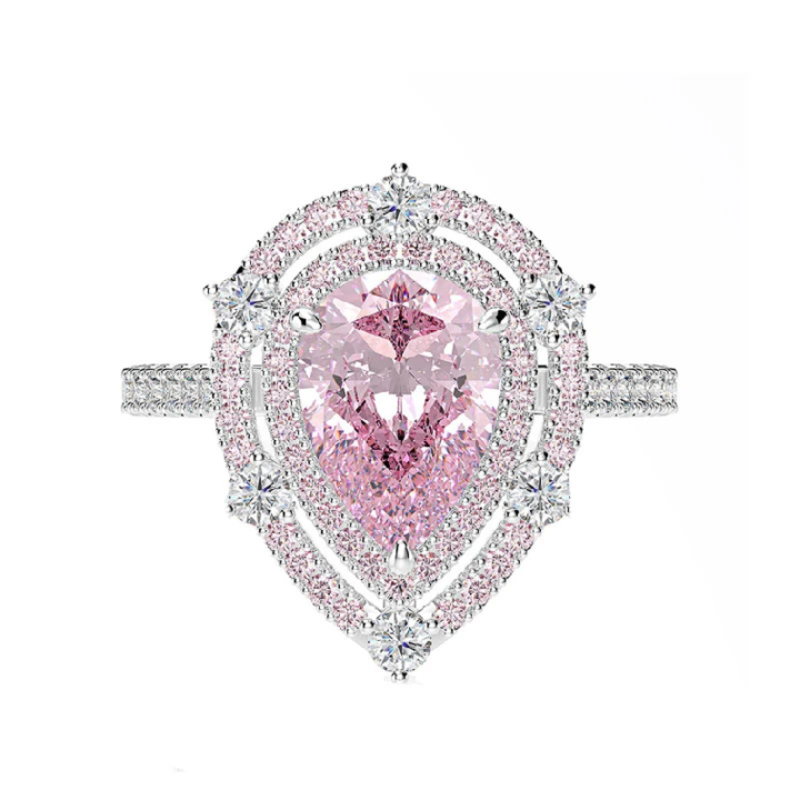 Double Halo Pear Cut 925 Sterling Silver Engagement Ring Shineofidamond