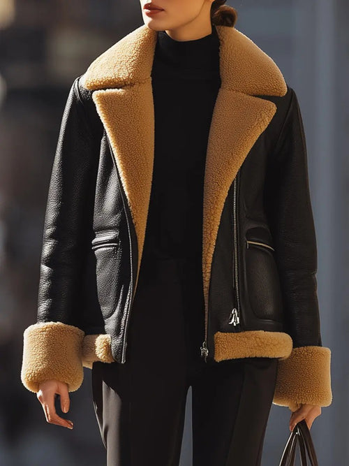Warm Black Shearling-Lined Aviator - Jacket CAAYWORLD