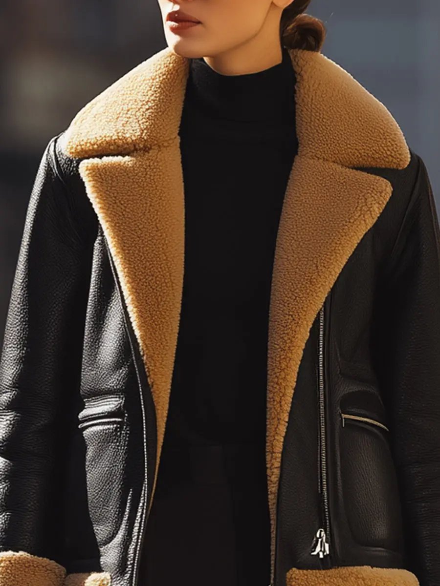 Warm Black Shearling-Lined Aviator - Jacket CAAYWORLD
