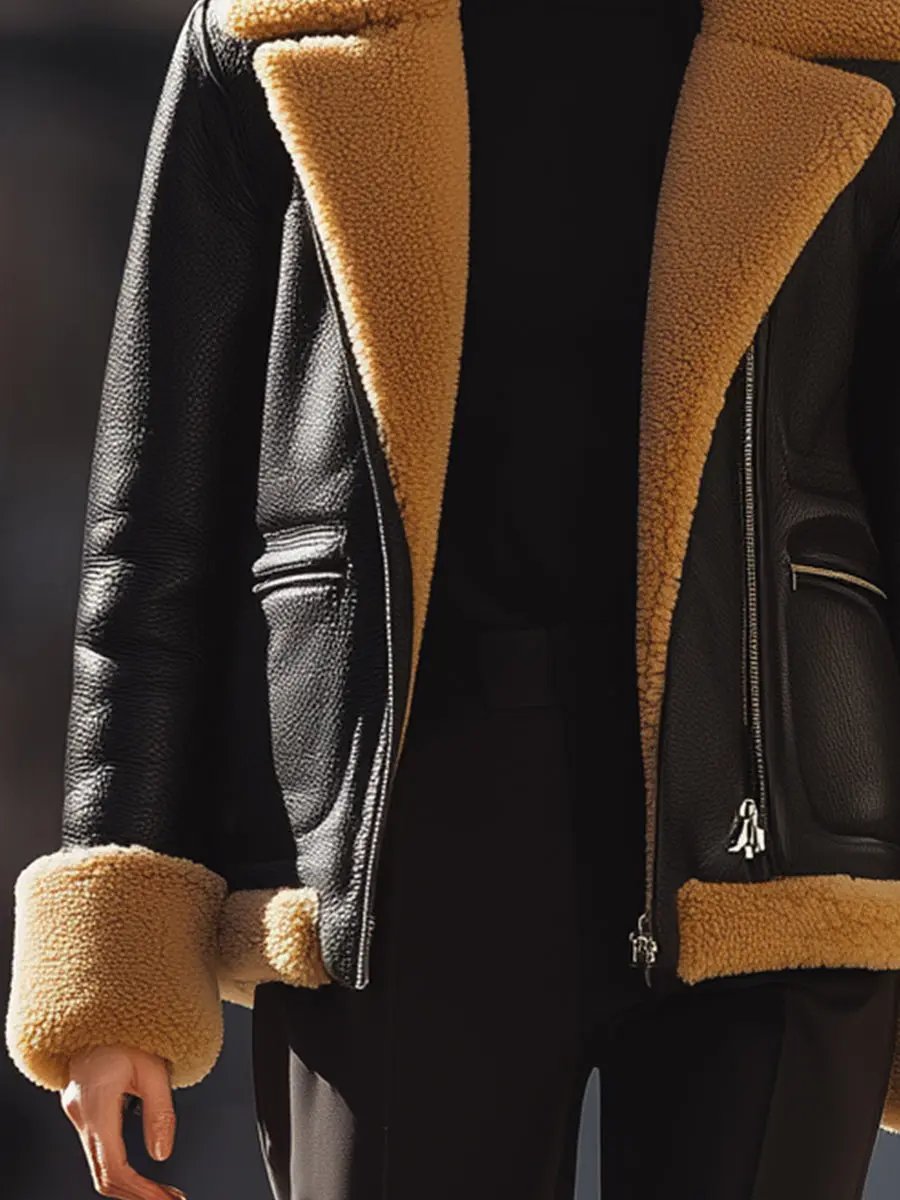 Warm Black Shearling-Lined Aviator - Jacket CAAYWORLD