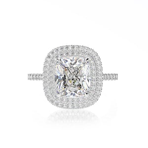 3-Piece Halo Cushion Cut Sterling Silver Bridal Set with Half-Eternity Bands Shineofdiamond