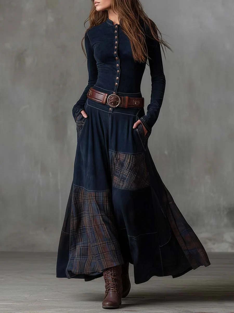 Leonora™ | Vintage Suede Check Dress (Includes Belt)