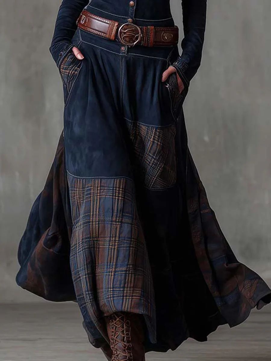 Leonora™ | Vintage Suede Check Dress (Includes Belt)