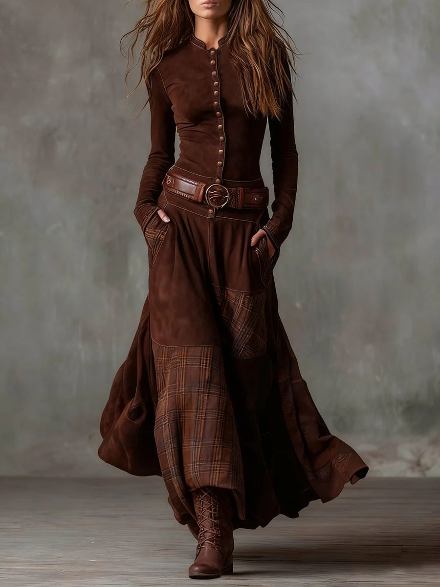 Leonora™ | Vintage Suede Check Dress (Includes Belt)