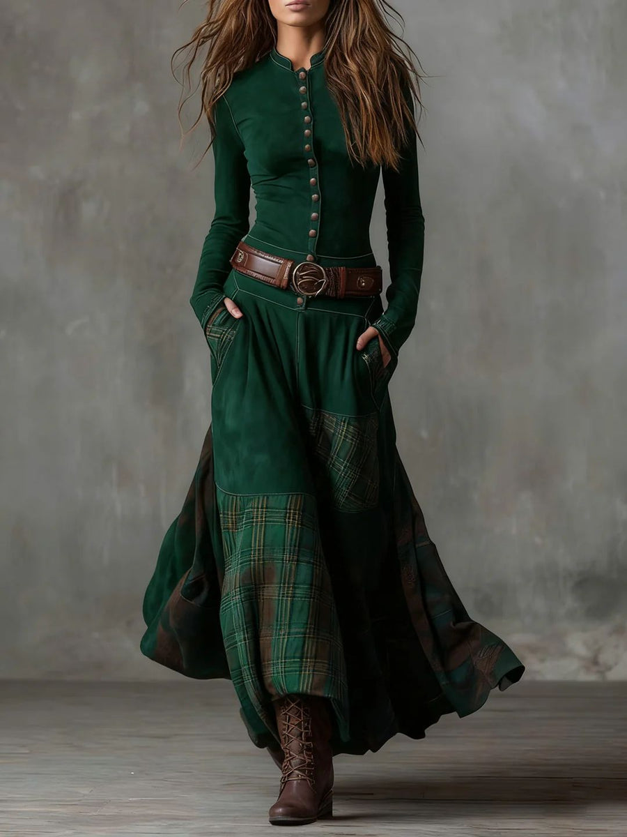 Leonora™ | Vintage Suede Check Dress (Includes Belt)