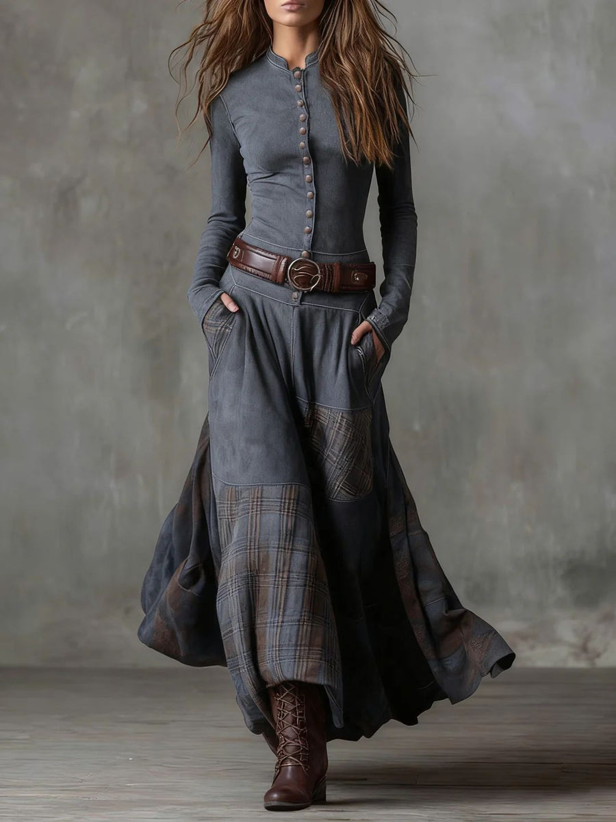 Leonora™ | Vintage Suede Check Dress (Includes Belt)