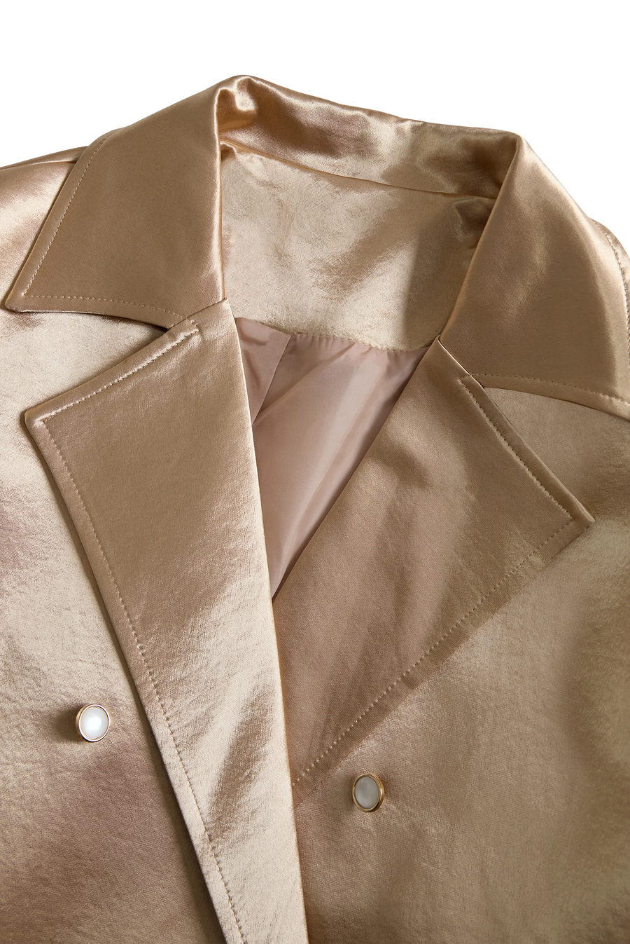 Women's Champagne Satin Tailored Trench, Timeless Elegance - Trench Coat CAAYWORLD