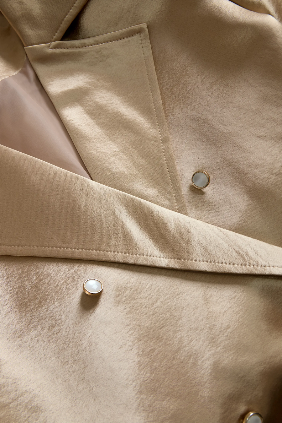 Women's Champagne Satin Tailored Trench, Timeless Elegance - Trench Coat CAAYWORLD