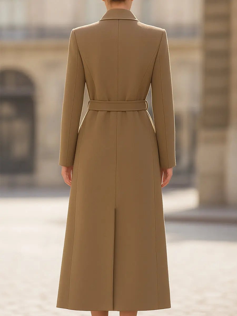 Women's Chic Belted Long Camel Coat - Coat CAAYWORLD