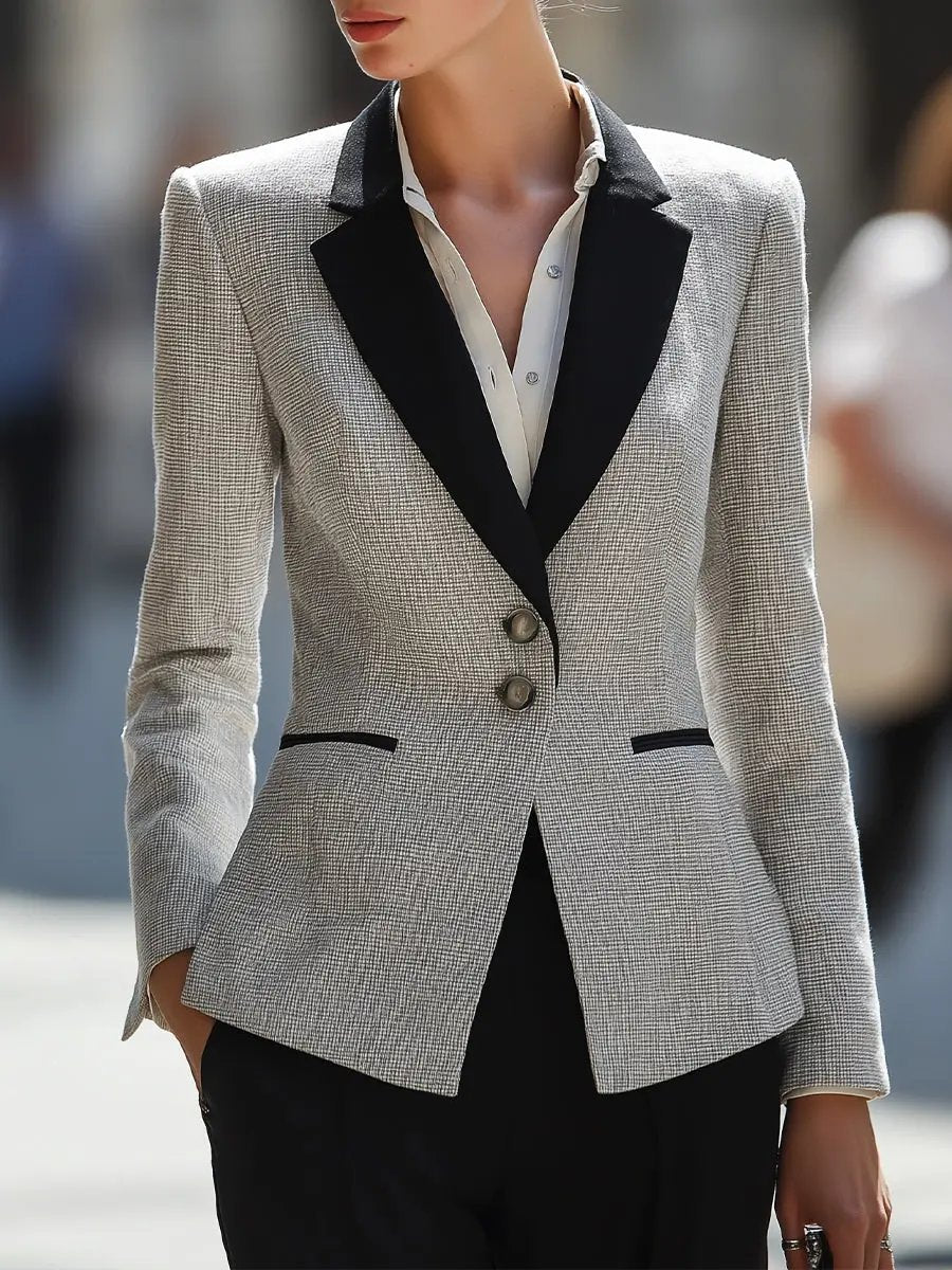 Women's Gray Tweed With Contrast Collar - Blazer CAAYWORLD
