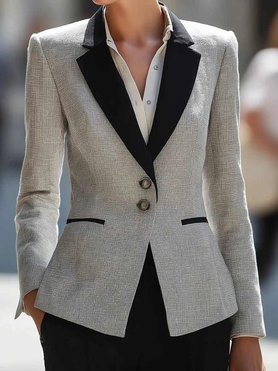 Women's Gray Tweed With Contrast Collar - Blazer CAAYWORLD