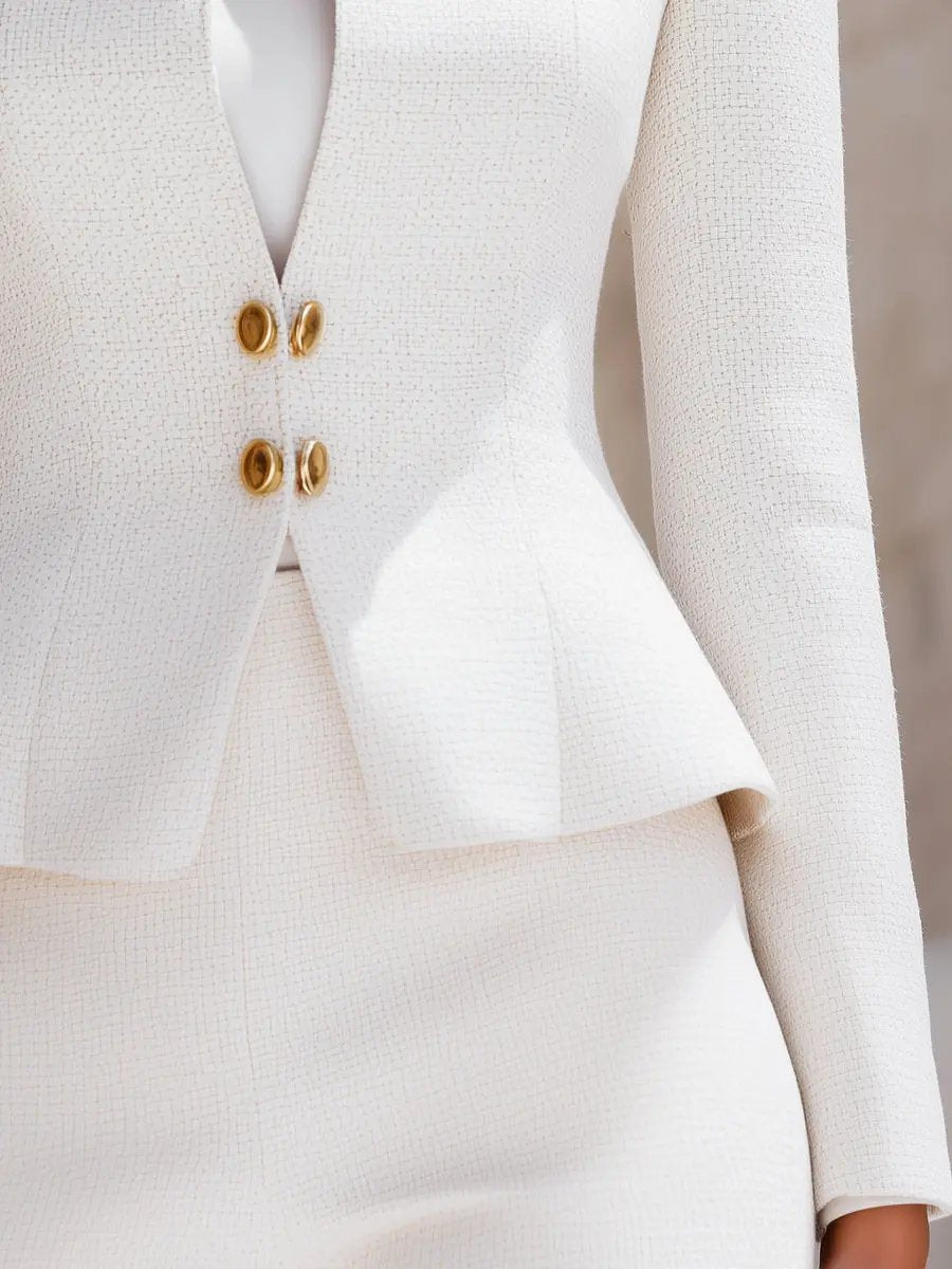 Women's Sculpted Stand-Collar With Gold Buttons - Tailored Blazer CAAYWORLD