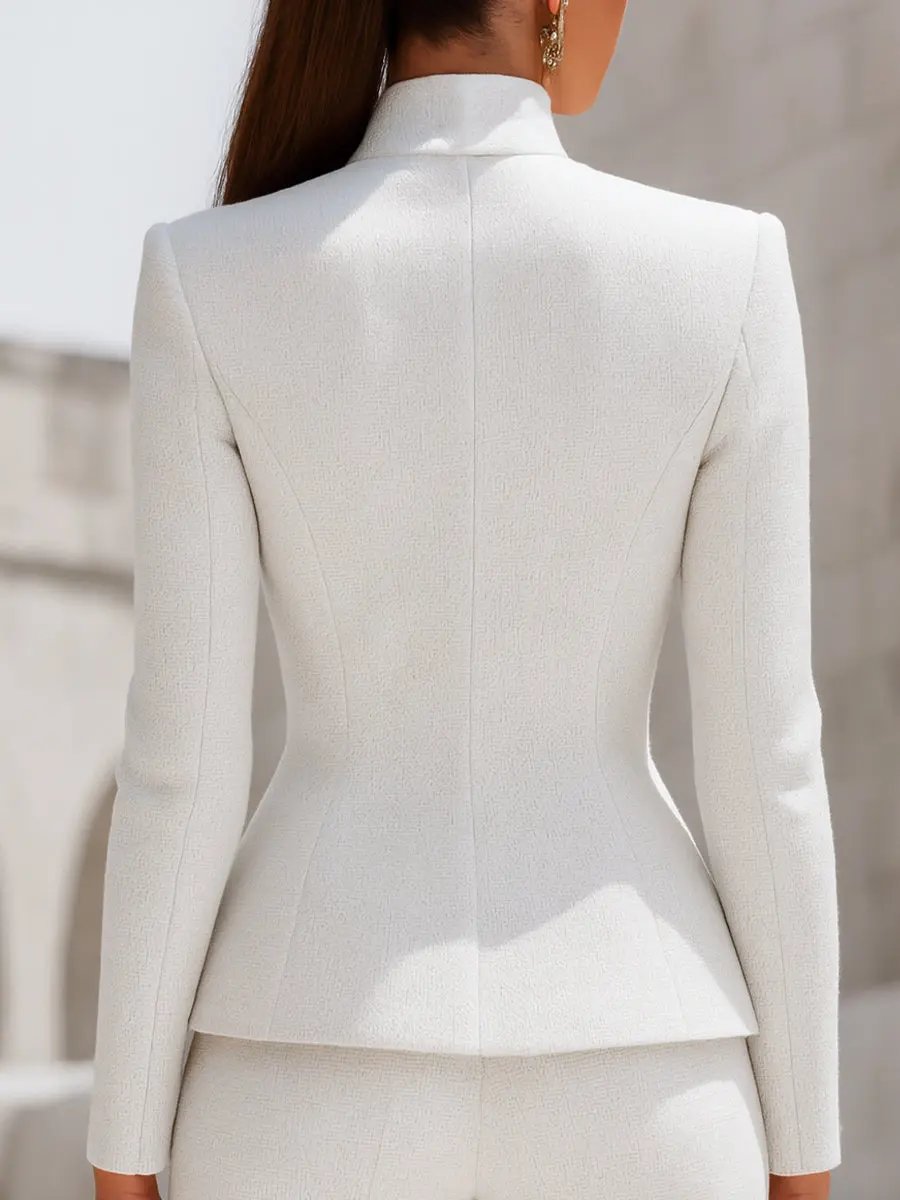 Women's Sculpted Stand-Collar With Gold Buttons - Tailored Blazer CAAYWORLD