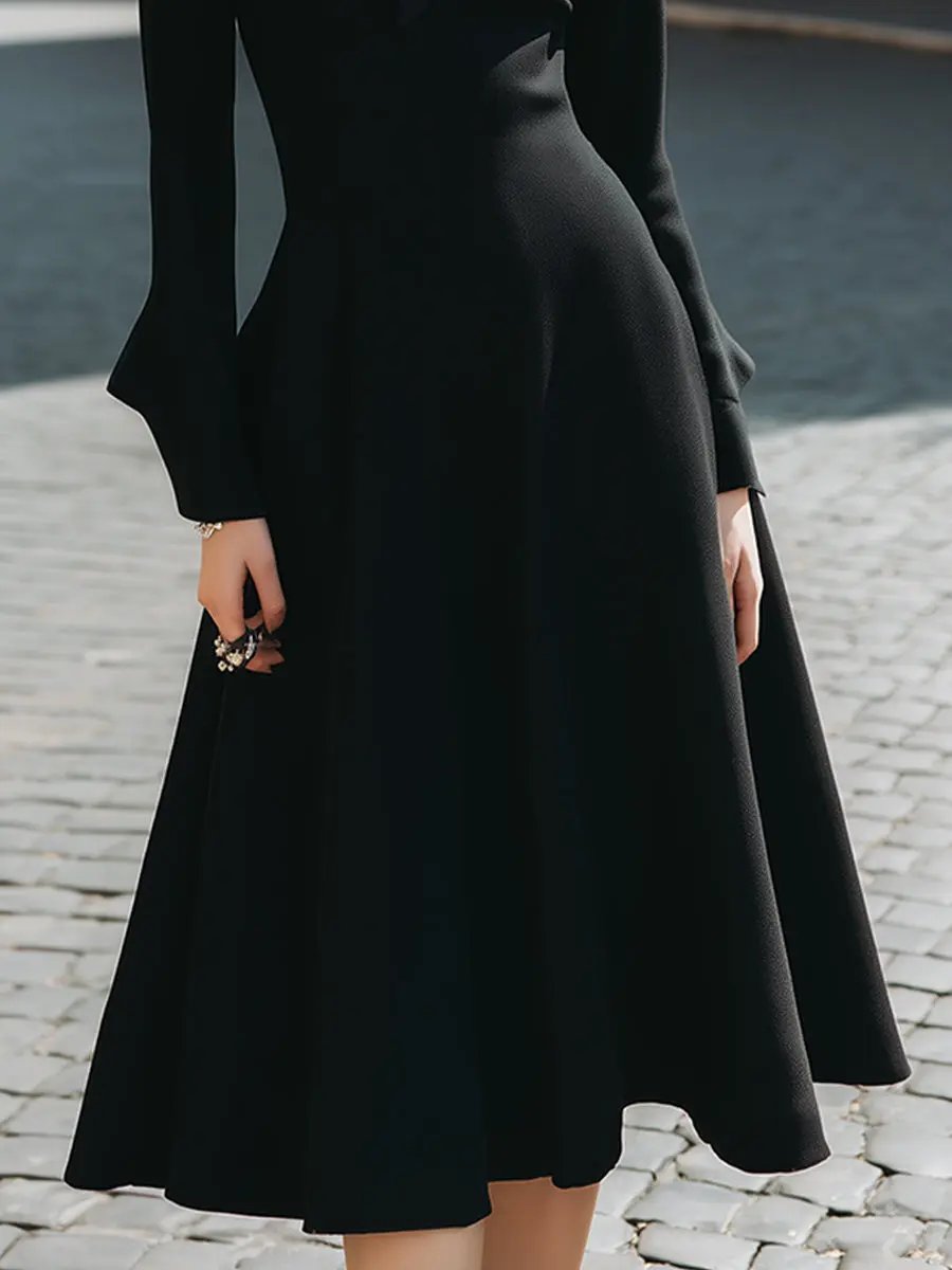 Women's Tie-Neck A-Line, Waist-Defined - Midi Dress CAAYWORLD