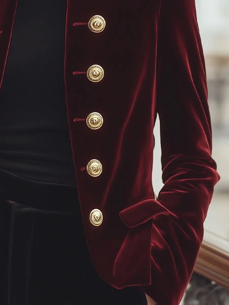 Women's Velvet Blazer with Gold Trim - Jacket CAAYWORLD