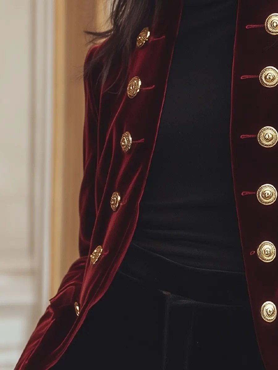 Women's Velvet Blazer with Gold Trim - Jacket CAAYWORLD