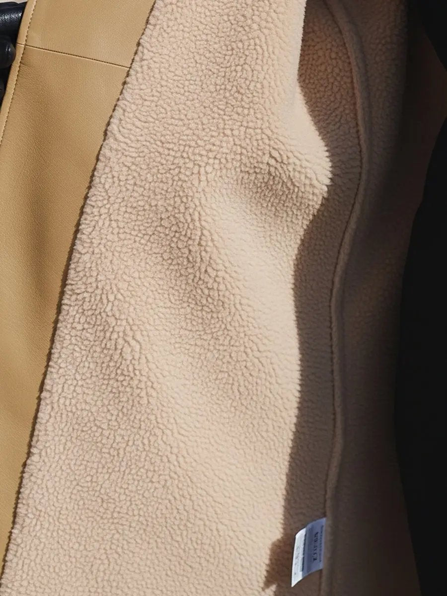 Yellow Faux Leather With Faux Fur Collar - Women's Coat CAAYWORLD