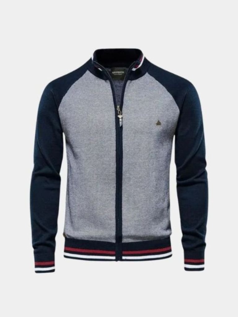Zipper Color Block Standing Collar Cardigan Sweater - CAAYWORLD CAAYWORLD