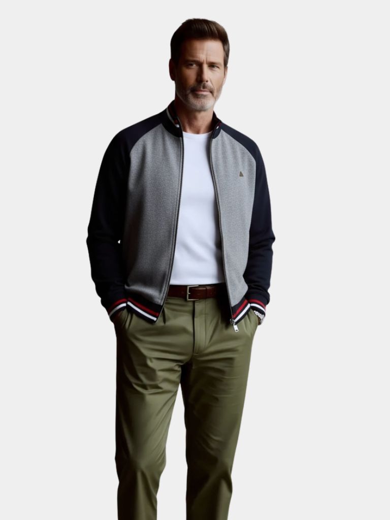 Zipper Color Block Standing Collar Cardigan Sweater - CAAYWORLD CAAYWORLD