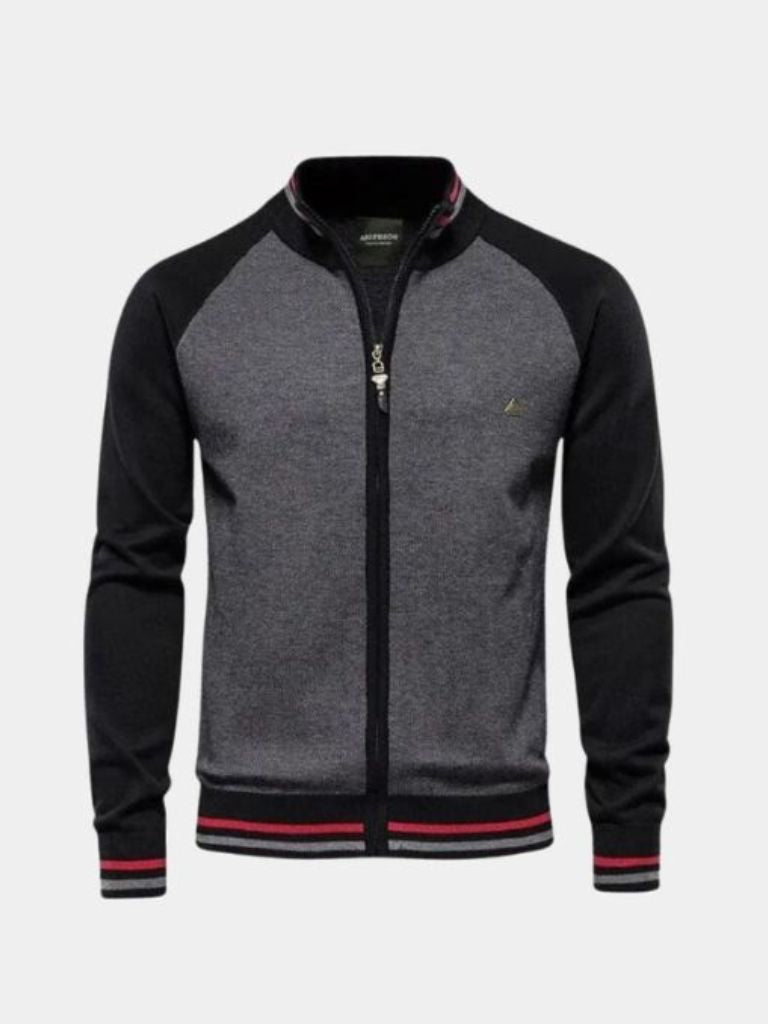 Zipper Color Block Standing Collar Cardigan Sweater - CAAYWORLD CAAYWORLD
