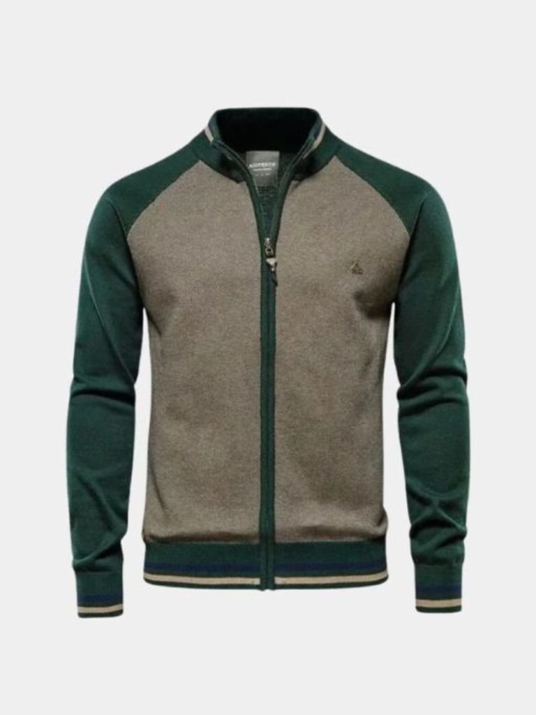 Zipper Color Block Standing Collar Cardigan Sweater - CAAYWORLD CAAYWORLD