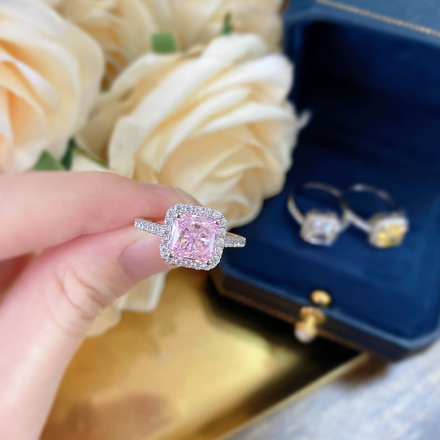Vintage Cushion Cut Halo Design Yellow Sterling Silver Ring Shine of Diamond