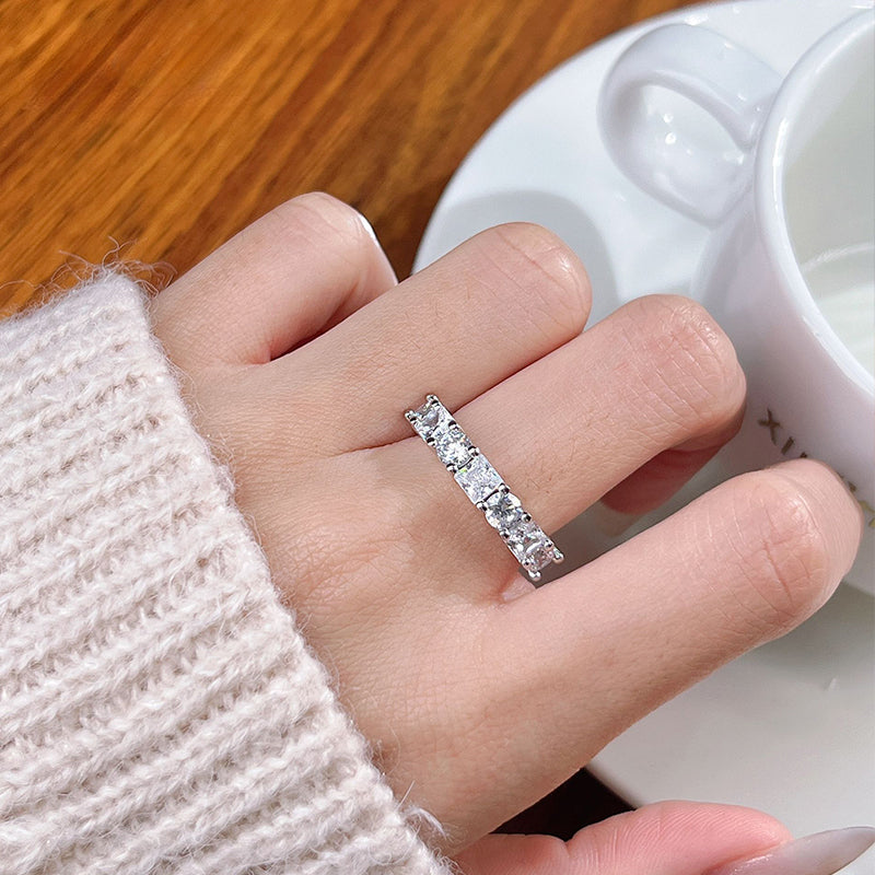Princess Round Cut Half Eternity Sterling Silver Band Shine of Diamond
