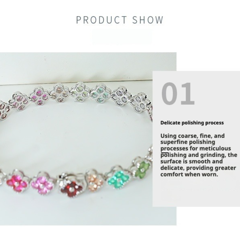Clovers Design Multicolor Gemstone Bracelet in Sterling Silver Shine of Diamond