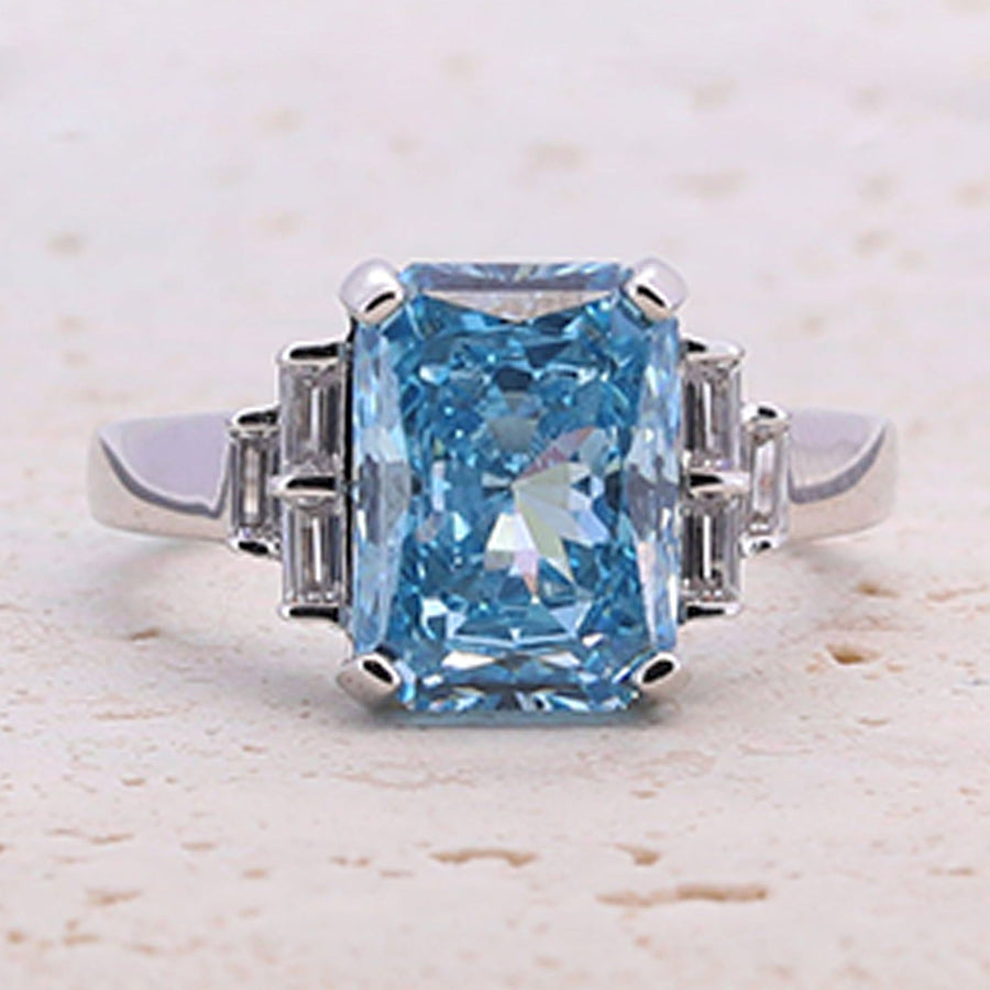 4.0CT. Radiant Cut Blue Gemstone Engagement Ring Set shine of diamond
