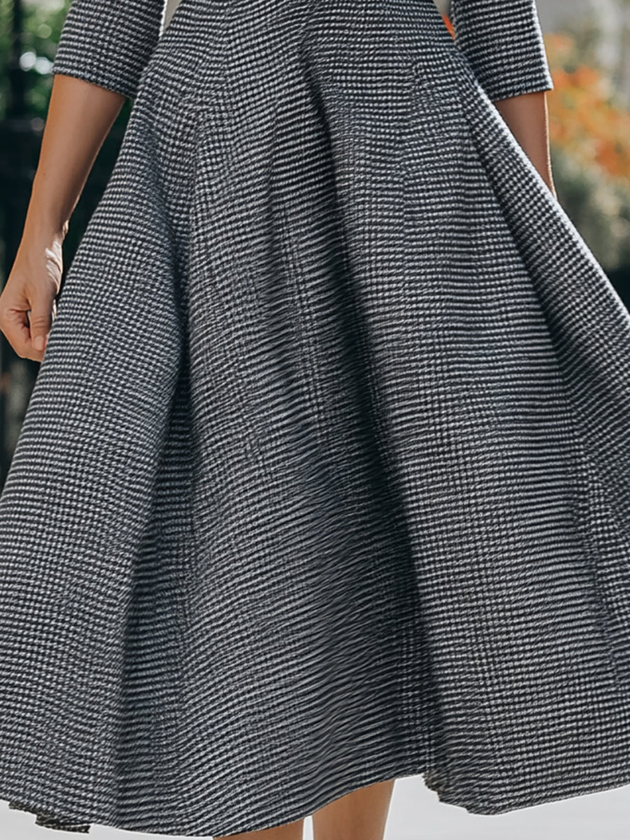 Collared Button-Front Fit-and-Flare Midi Dress With Belt ZJ