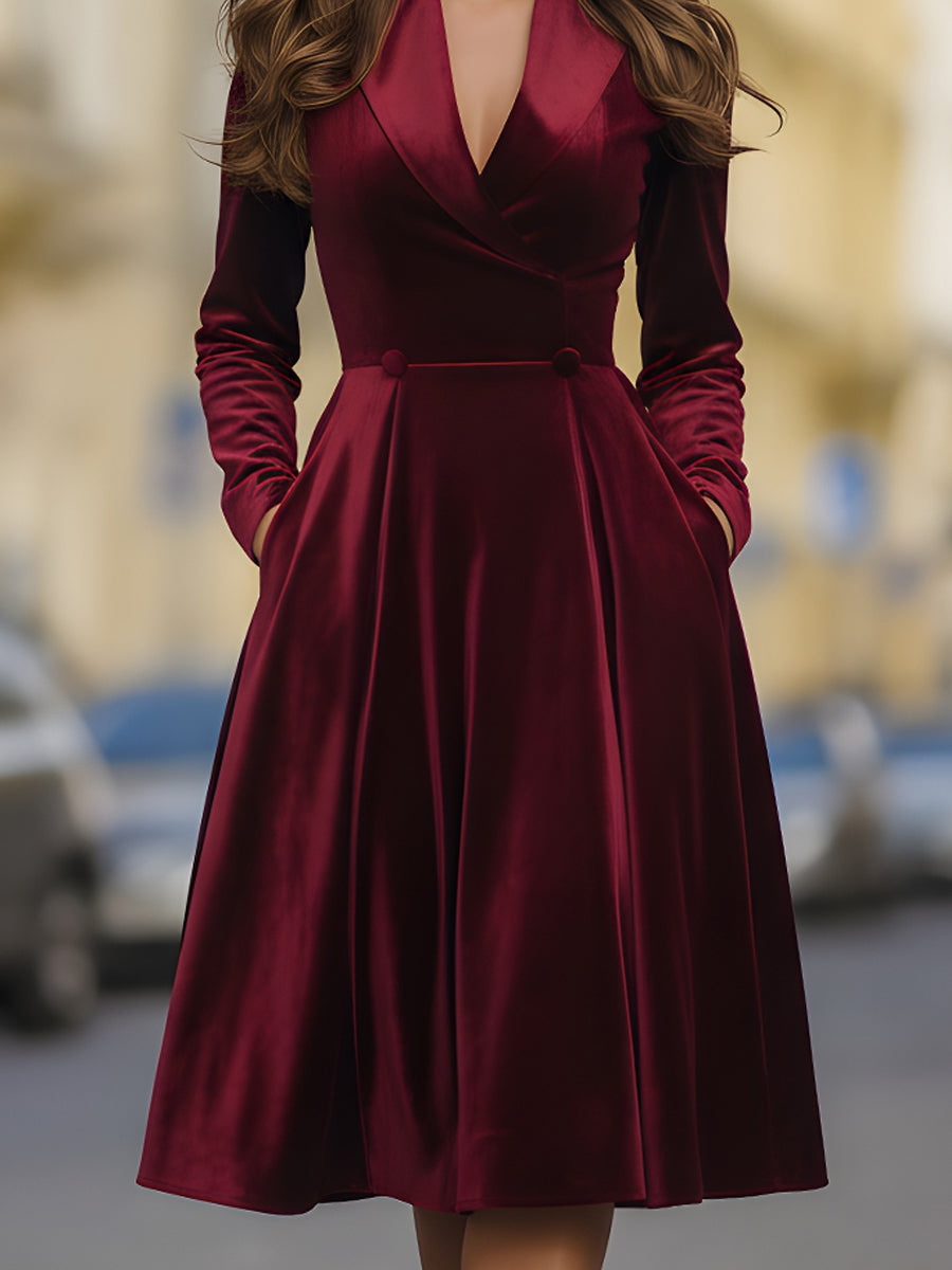 Burgundy Velvet Blazer Midi Dress XYS