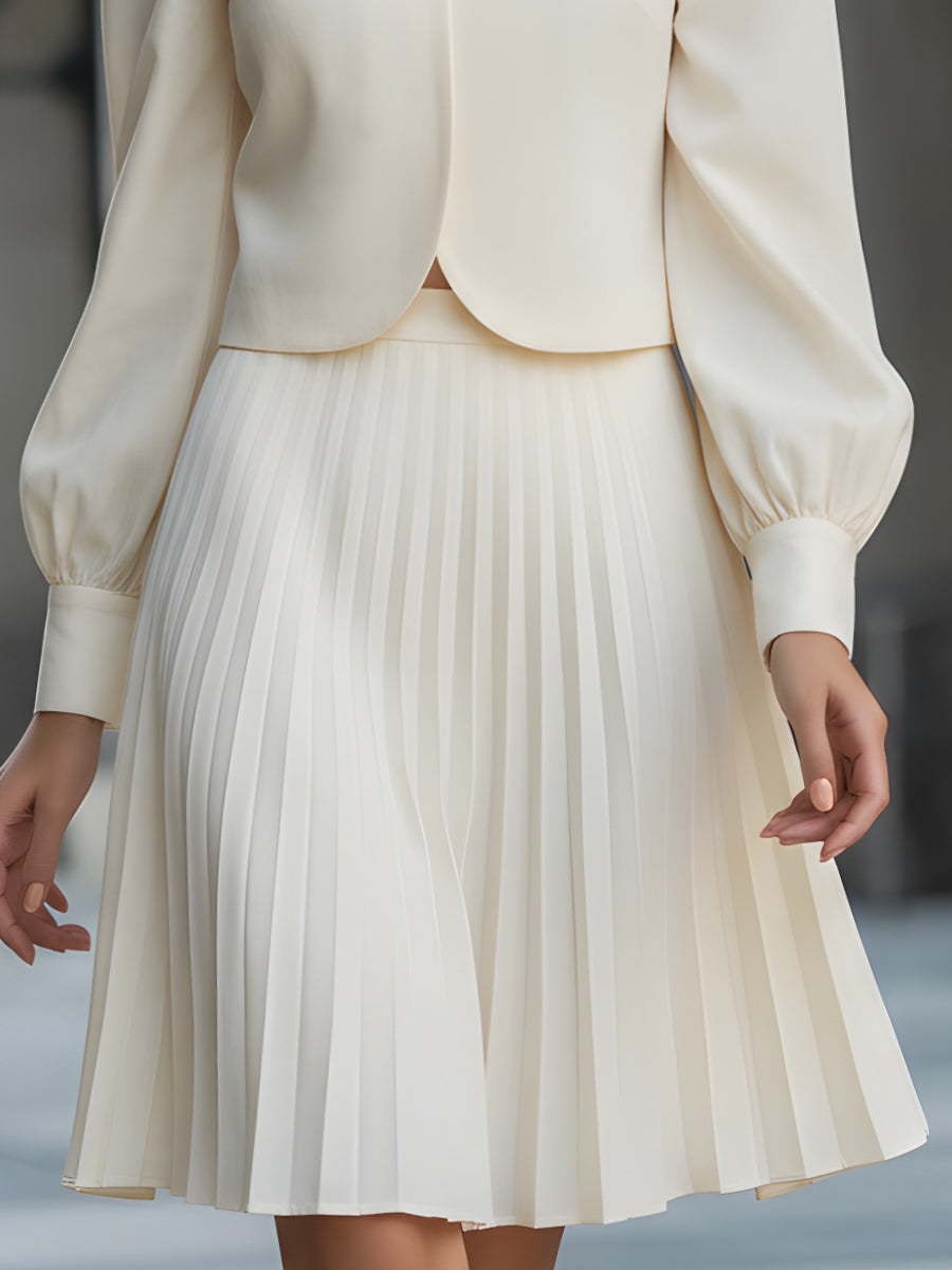 Elegant Pleated Skirt Set With Cropped Jacket MLZ