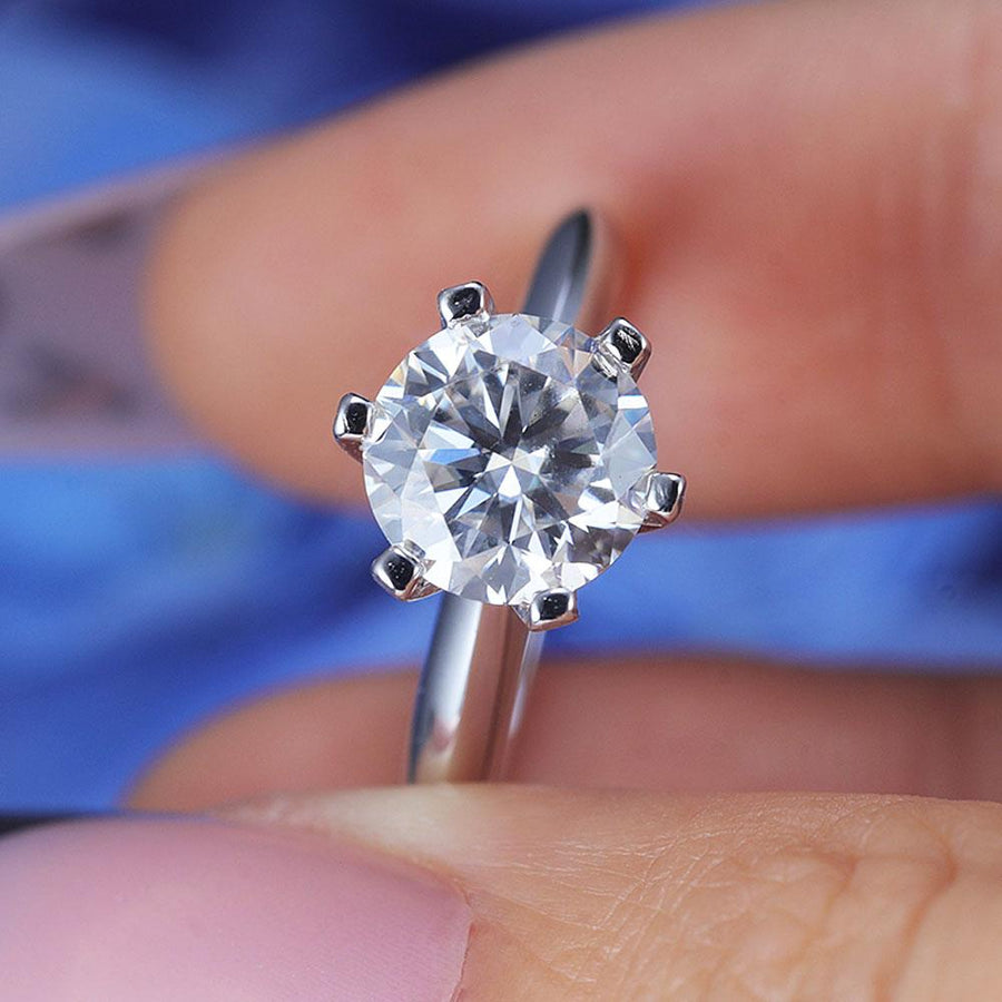 ShineofDiamond Simple Round Cut Moissanite Sterling Silver Ring Shine of Diamond