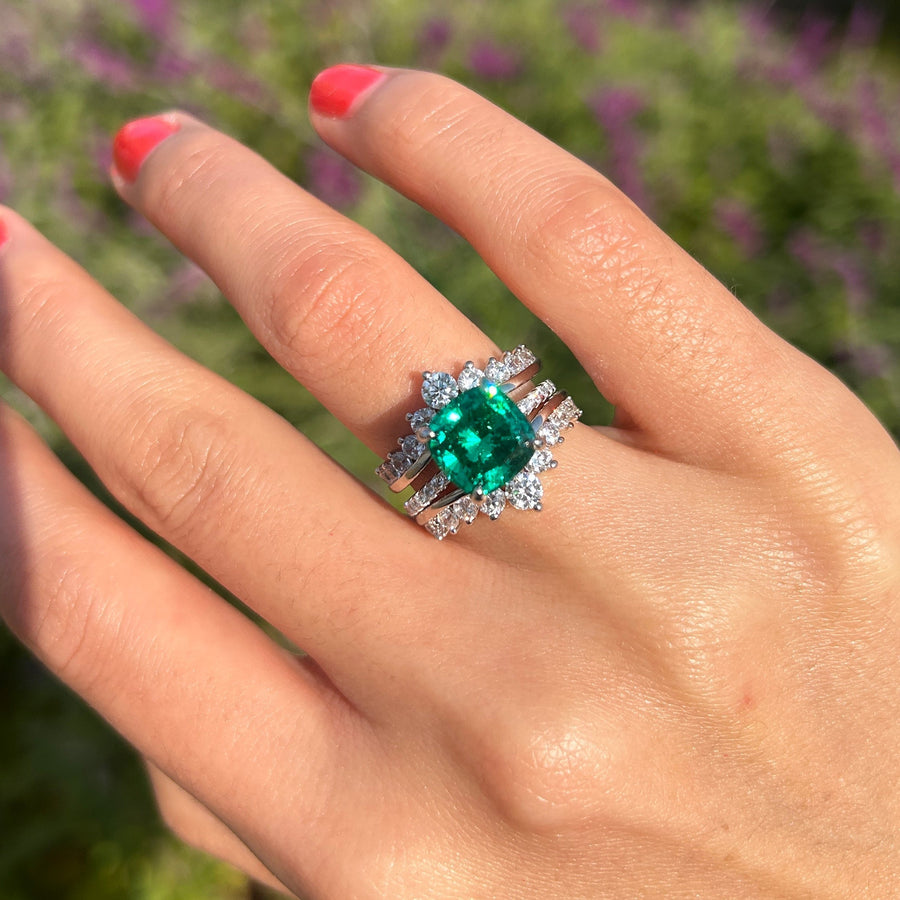 Stunning Green Cushion Cut Insert Bridal Sets In Sterling Silver Shine of Diamond