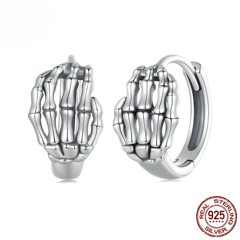 Halloween Skeleton Hand Sterling Silver Clip Earrings shine of diamond