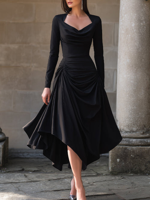 Draped Asymmetric Midi Dress With Sculpted Waist XYS