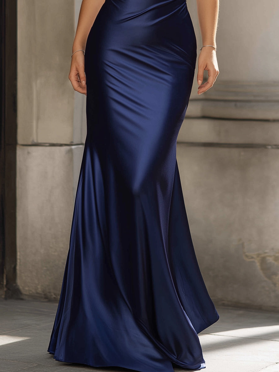 Satin Halter Neck Ruched Maxi Dress MLZ
