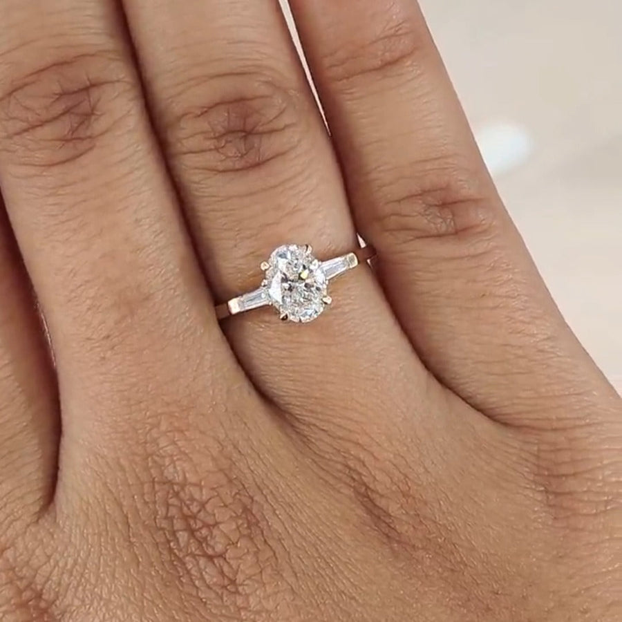 Three Stone Oval Cut with Side Tapered Baguette Cut  Engagement Ring Shineofdiamond