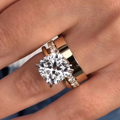 3PCS Golden Tone Cushion Cut Plain Band Bridal Set hot