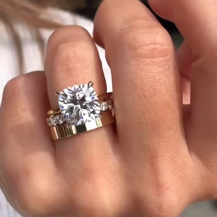 3PCS Golden Tone Cushion Cut Plain Band Bridal Set hot